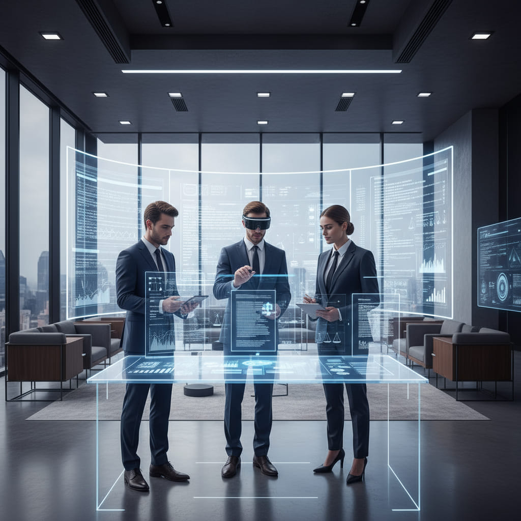 Uma advogada em frente a dois monitores